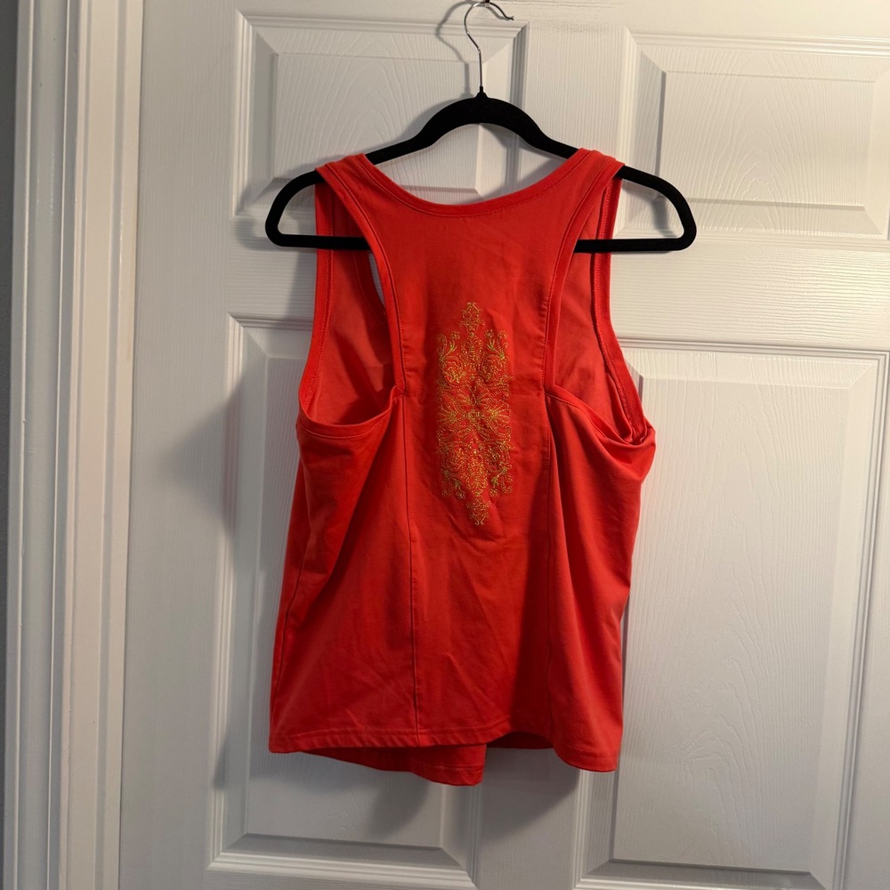 Old Navy Tank Top Coral Red XL Y2K Boho Embroidered Racerback Casual Summer - Picture 5 of 6